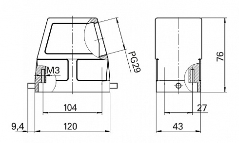 Корпус КМ-КВ-1Б/Pg29-1В-104х27