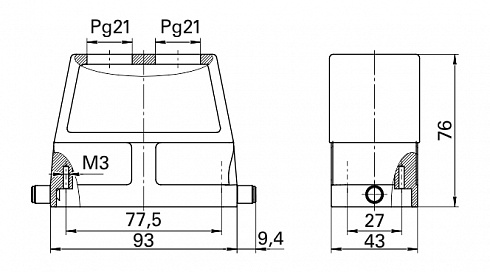 Корпус КМ-КВ-2П/Pg21-1В-77,5х27
