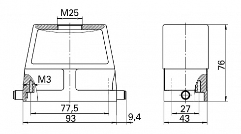 Корпус КМ-КВ-1П/М25-1В-77,5х27