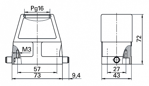 Корпус КМ-КВ-1П/Pg16-1В-57х27
