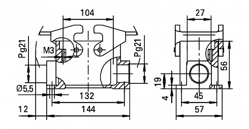 Корпус КМ-ПН-2Б/Pg21-2С-104х27